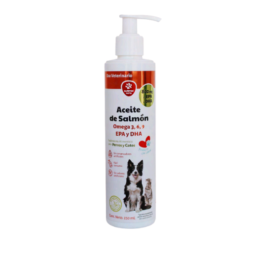 Aceite de Salmón para perros y gatos con Omegas 3, 6 y 9, EPA y DHA
